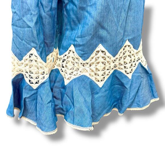 Jonathan Simkhai Size XS Blue Lace Embellished Blouse Top Cottage Peasant - Picture 3 of 5